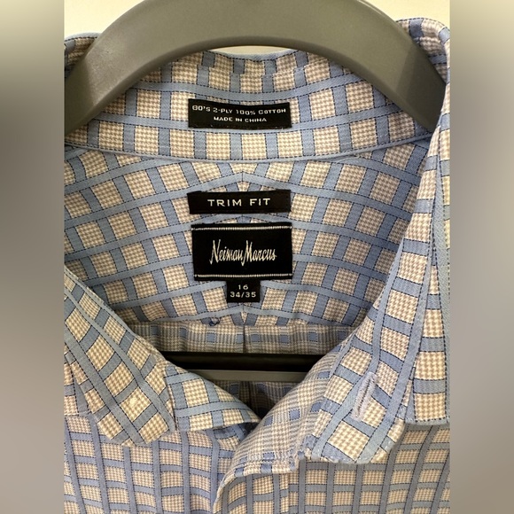 Neiman Marcus Trim Fit 16 34/35 80’s 2-Ply 100% Cotton Blue Windowpane Shirt - Picture 4 of 10